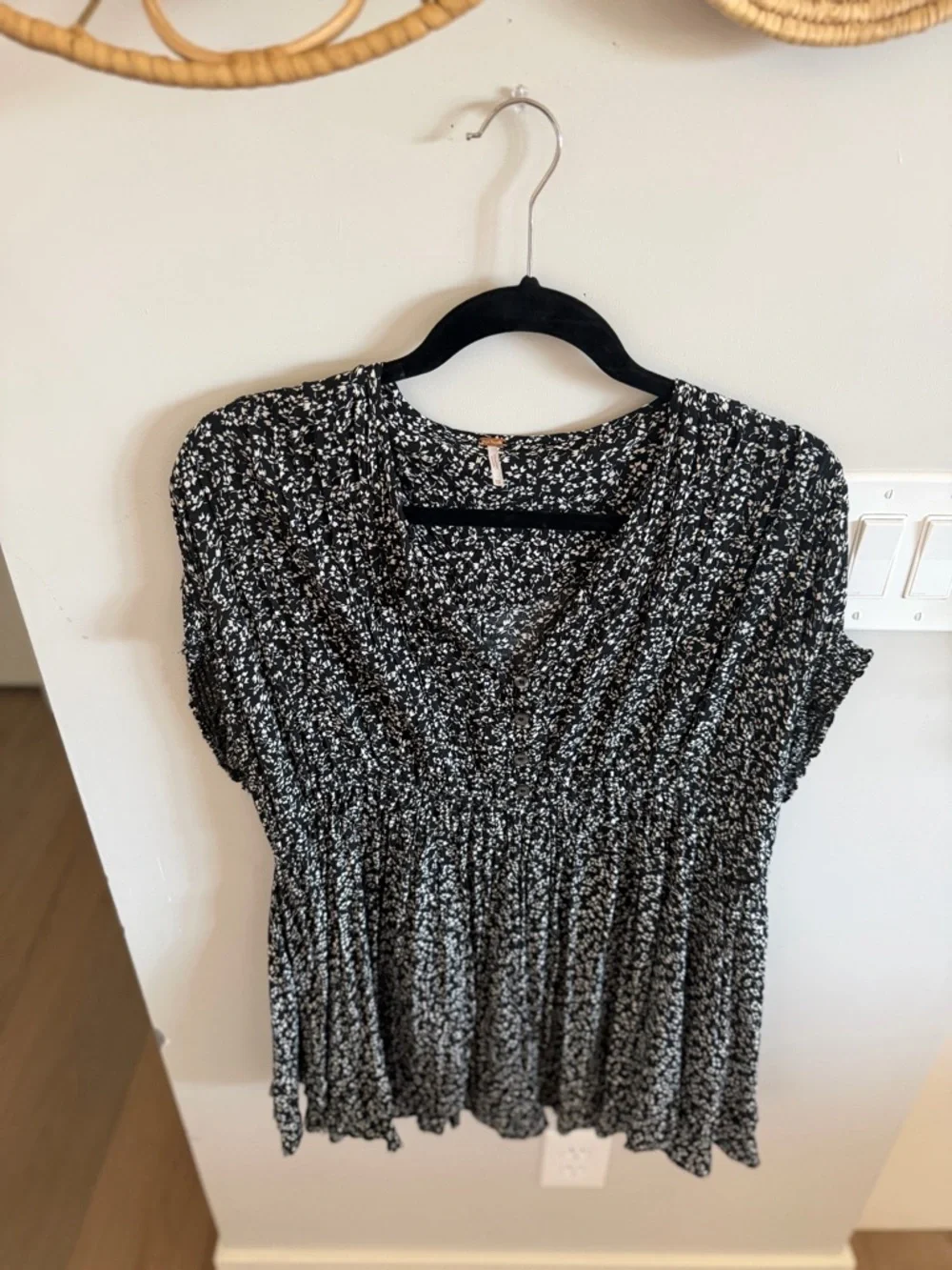 Free People Black and White Floral Tunic/cover-up/mini dress - Picture 2 of 15